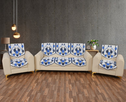 Bigger Fish Poly Cotton Net Fabric 5 Seater Sofa Cover - 10 Pieces (Blue)