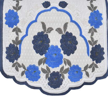 Bigger Fish Poly Cotton Net Fabric 5 Seater Sofa Cover - 10 Pieces (Blue)