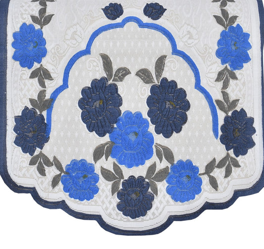 Bigger Fish Poly Cotton Net Fabric Floral Design 5 Seater Sofa Cover with 6 Pcs Arms Cover - 16 Pieces (Blue)