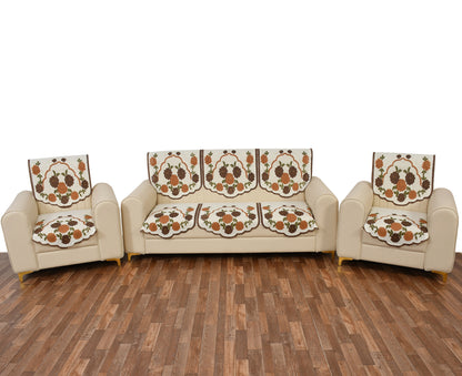 Bigger Fish Poly Cotton Net Fabric 5 Seater Sofa Cover - 10 Pieces (Brown)