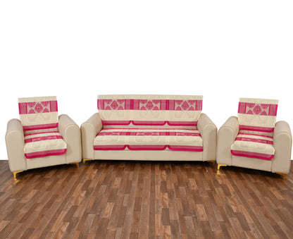 Bigger Fish Poly Cotton Net Fabric 5 Seater Sofa Cover - 10 Pieces (Pink)