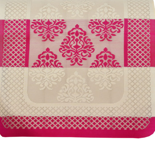 Bigger Fish Poly Cotton Net Fabric Floral Design 5 Seater Sofa Cover with 6 Pcs Arms Cover - 16 Pieces (Pink)