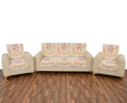 Bigger Fish Poly Cotton Net Fabric 5 Seater Sofa Cover - 10 Pieces (Cream)