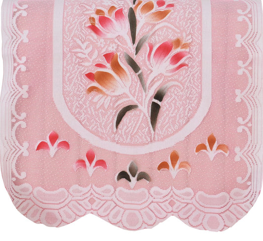 Bigger Fish Poly Cotton Net Fabric Floral Design 5 Seater Sofa Cover with 6 Pcs Arms Cover - 16 Pieces (Pink)