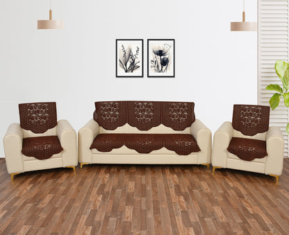 Bigger Fish Poly Cotton Net Fabric 5 Seater Sofa Cover - 10 Pieces (Brown)