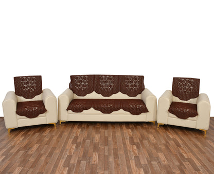 Bigger Fish Poly Cotton Net Fabric 5 Seater Sofa Cover - 10 Pieces (Brown)