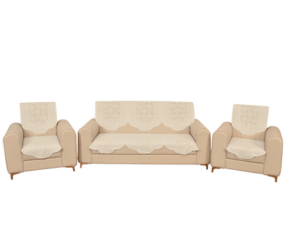 Bigger Fish Poly Cotton Net Fabric 5 Seater Sofa Cover - 10 Pieces (Cream)