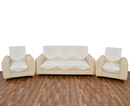 Bigger Fish Poly Cotton Net Fabric 5 Seater Sofa Cover - 10 Pieces (White)