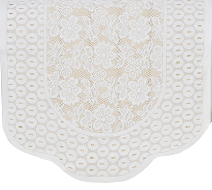 Bigger Fish Poly Cotton Net Fabric Floral Design 5 Seater Sofa Cover with 6 Pcs Arms Cover - 16 Pieces (White)