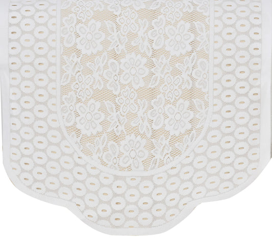 Bigger Fish Poly Cotton Net Fabric Floral Design 5 Seater Sofa Cover with 6 Pcs Arms Cover - 16 Pieces (White)