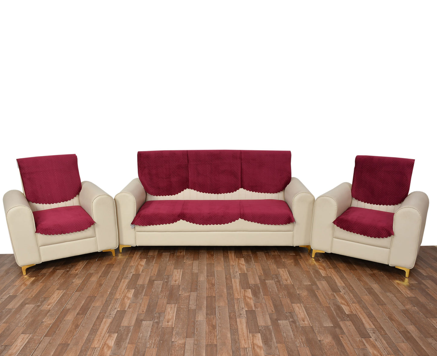 Bigger Fish Velvet Quilted 5 Seater Sofa Cover - 10 Pieces (Maroon)