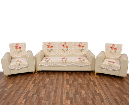 Bigger Fish Poly Cotton Net Fabric 5 Seater Sofa Cover - 10 Pieces (Cream)