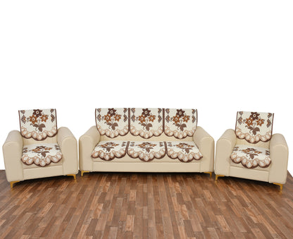 Bigger Fish Poly Cotton Net Fabric 5 Seater Sofa Cover - 10 Pieces (Brown)