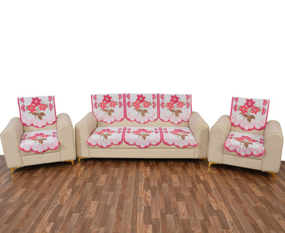 Bigger Fish Poly Cotton Net Fabric 5 Seater Sofa Cover - 10 Pieces (Pink)