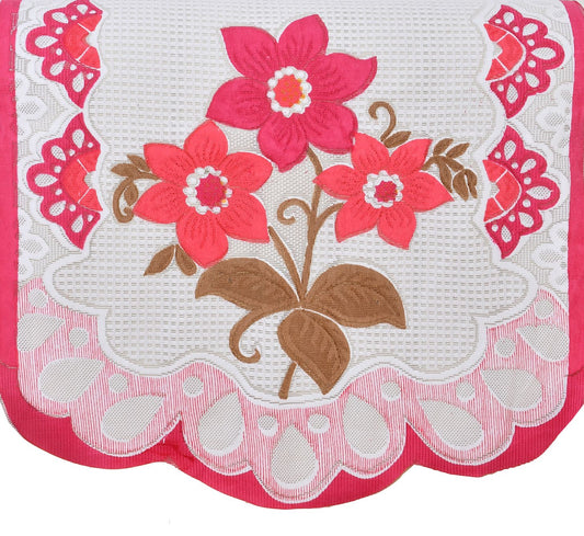 Bigger Fish Poly Cotton Net Fabric 5 Seater Sofa Cover - 10 Pieces (Pink)
