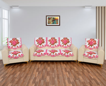 Bigger Fish Poly Cotton Net Fabric 5 Seater Sofa Cover - 10 Pieces (Pink)
