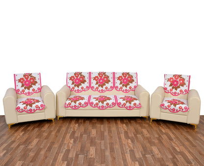 Bigger Fish Poly Cotton Net Fabric 5 Seater Sofa Cover - 10 Pieces (Pink)
