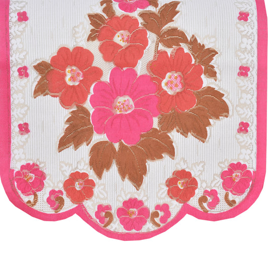 Bigger Fish Poly Cotton Net Fabric 5 Seater Sofa Cover - 10 Pieces (Pink)