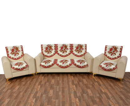 Bigger Fish Poly Cotton Net Fabric 5 Seater Sofa Cover - 10 Pieces (Maroon)