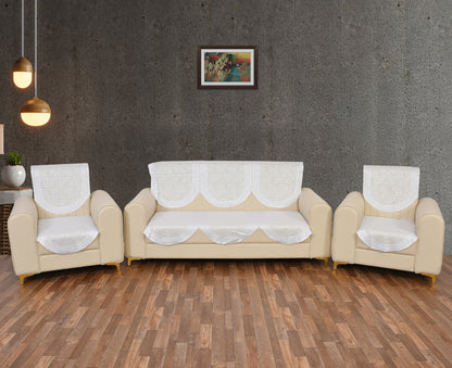 Bigger Fish Poly Cotton Net Fabric 5 Seater Sofa Cover - 10 Pieces (Cream)
