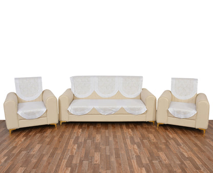 Bigger Fish Poly Cotton Net Fabric 5 Seater Sofa Cover - 10 Pieces (Cream)