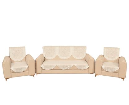 Bigger Fish Poly Cotton Net Fabric 5 Seater Sofa Cover - 10 Pieces (Peach)