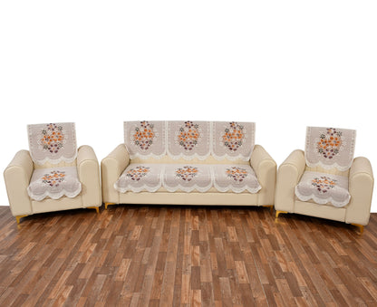 Bigger Fish Poly Cotton Net Fabric 5 Seater Sofa Cover - 10 Pieces (Brown)