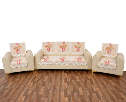 Bigger Fish Poly Cotton Net Fabric 5 Seater Sofa Cover - 10 Pieces (Cream)