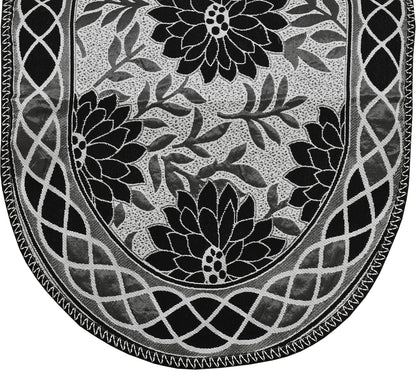 Bigger Fish Poly Cotton Net Fabric 5 Seater Sofa Cover - 10 Pieces (Black)