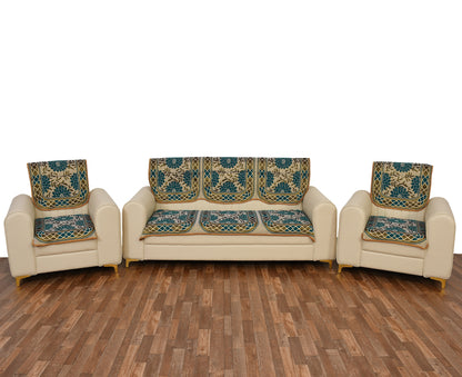 Bigger Fish Poly Cotton Net Fabric 5 Seater Sofa Cover - 10 Pieces (Green)