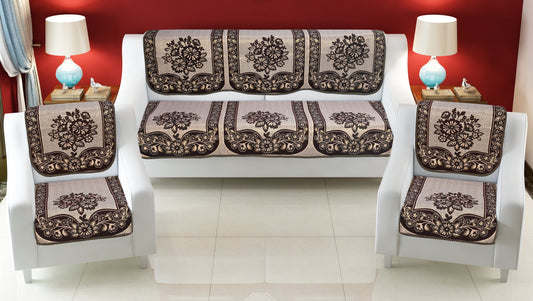 Bigger Fish Poly Cotton Fabric 5 Seater Sofa Cover - 10 Pieces (Coffee)