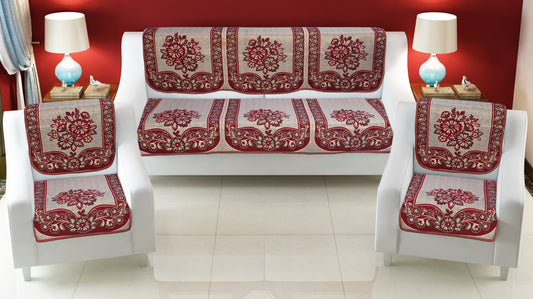 Bigger Fish Poly Cotton Fabric 5 Seater Sofa Cover - 10 Pieces (Maroon)