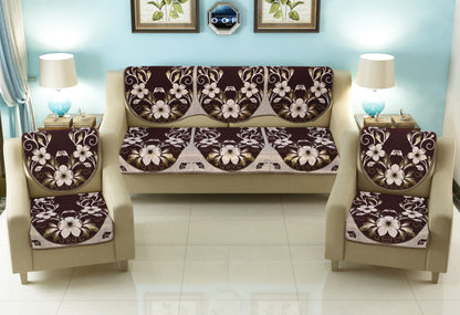 Bigger Fish Poly Cotton  5 Seater Sofa Cover - 10 Pieces (Coffee)