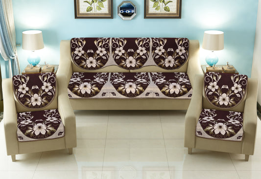 Bigger Fish Poly Cotton  5 Seater Sofa Cover - 10 Pieces (Coffee)