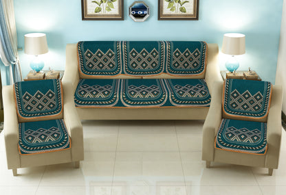 Bigger Fish Poly Cotton  5 Seater Sofa Cover - 10 Pieces (Green)