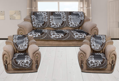 Bigger Fish Poly Cotton  Fabric 5 Seater Sofa Cover - 10 Pieces (Coffee)