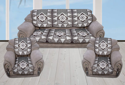 Bigger Fish Poly Cotton  Fabric 5 Seater Sofa Cover - 10 Pieces (Coffee)