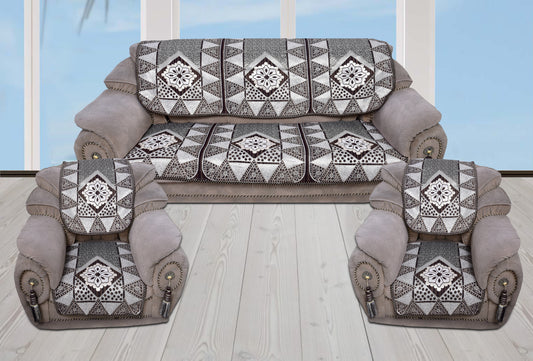 Bigger Fish Poly Cotton  Fabric 5 Seater Sofa Cover - 10 Pieces (Coffee)