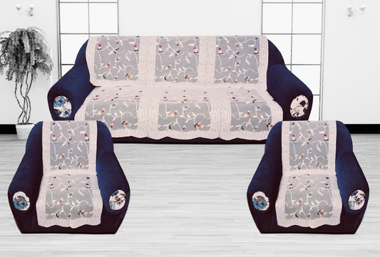 Bigger Fish Poly Cotton Net Fabric 5 Seater Sofa Cover - 10 Pieces (Cream)