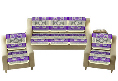 Bigger Fish Poly Cotton Net Fabric 5 Seater Sofa Cover - 10 Pieces (Purple)