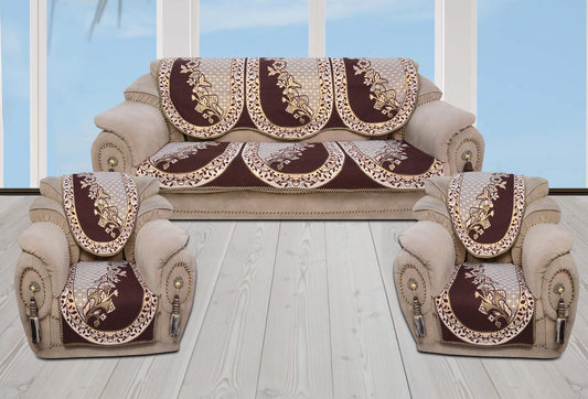 Bigger Fish Poly Cotton  Fabric 5 Seater Sofa Cover - 10 Pieces (Coffee)