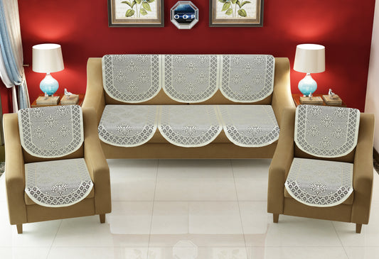 Bigger Fish Poly Cotton Net Fabric 5 Seater Sofa Cover - 10 Pieces (Brown)