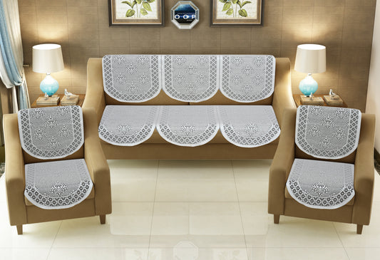 Bigger Fish Poly Cotton Net Fabric 5 Seater Sofa Cover - 10 Pieces (Grey)