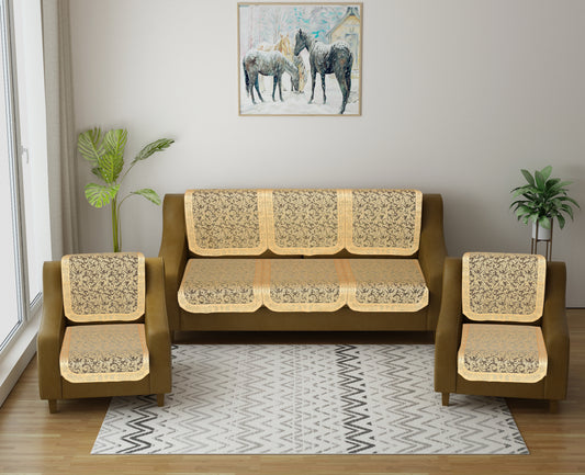 Bigger Fish Poly Cotton Net Fabric 5 Seater Sofa Cover - 10 Pieces (Gold)