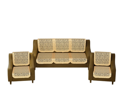 Bigger Fish Poly Cotton Net Fabric 5 Seater Sofa Cover - 10 Pieces (Gold)