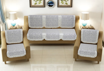 Bigger Fish Poly Cotton Net Fabric 5 Seater Sofa Cover - 10 Pieces (Grey)