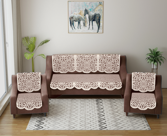 Bigger Fish Poly Cotton Net Fabric 5 Seater Sofa Cover - 10 Pieces (Black)