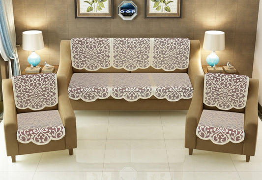 Bigger Fish Poly Cotton Net Fabric 5 Seater Sofa Cover - 10 Pieces (Maroon)