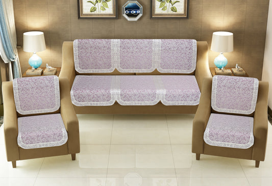 Bigger Fish Poly Cotton Net Fabric 5 Seater Sofa Cover - 10 Pieces (Maroon)