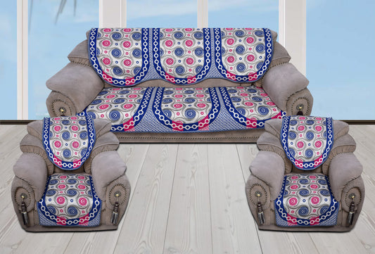 Bigger Fish Poly Cotton  Fabric 5 Seater Sofa Cover - 10 Pieces (Blue)